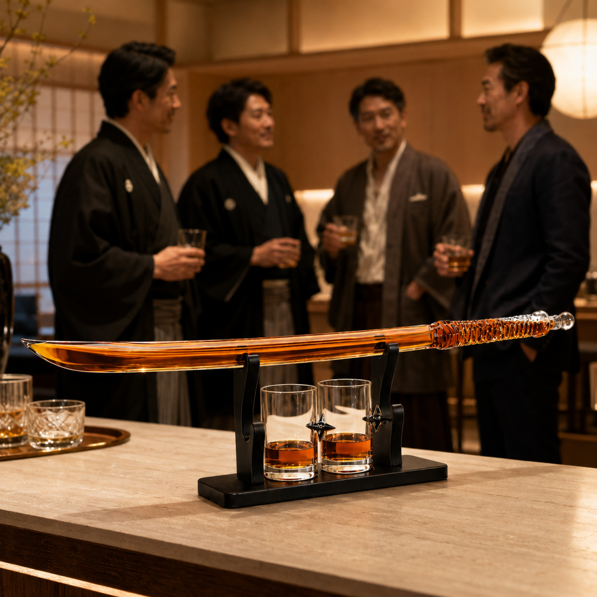Samurai Sword Large Whiskey Wine Decanter 13 5OZ Liquor With 2 Ninja Star 10OZ Glasses Scotch Bourbo