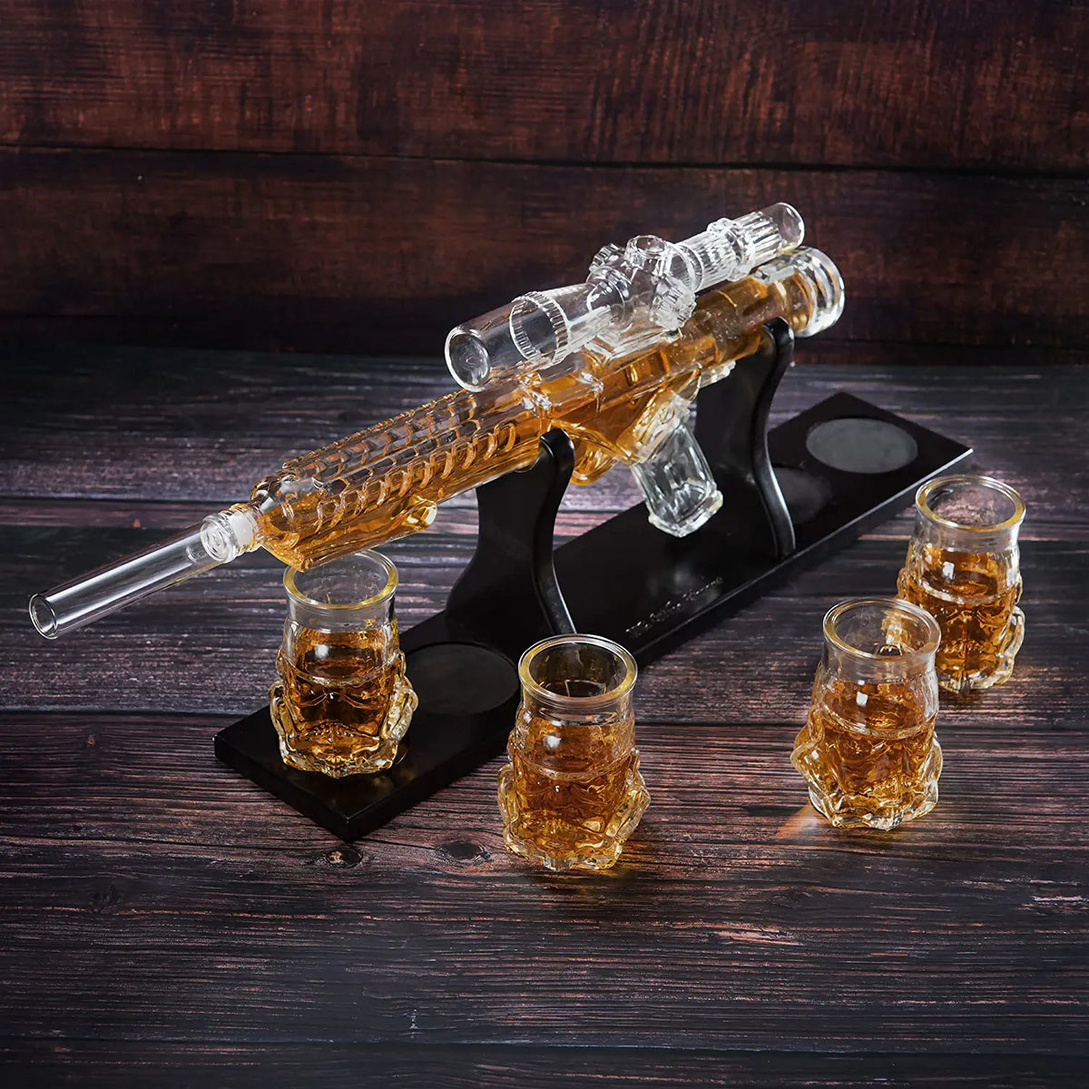 Blaster Gun Whiskey Wine Decanter Set Glasses Elegant Blaster Whiskey Decanter 24 With 4 Whiskey Gla