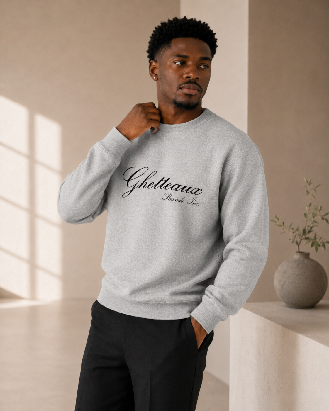 Classic Ghetteaux in Black on Gray Unisex Sweatshirt