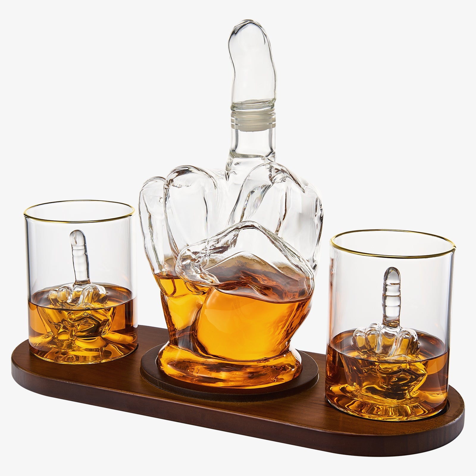 Middle Finger Decanter Novelty Whiskey Wine Decanter Set Mahogany Wood Funny Gift Fo-1