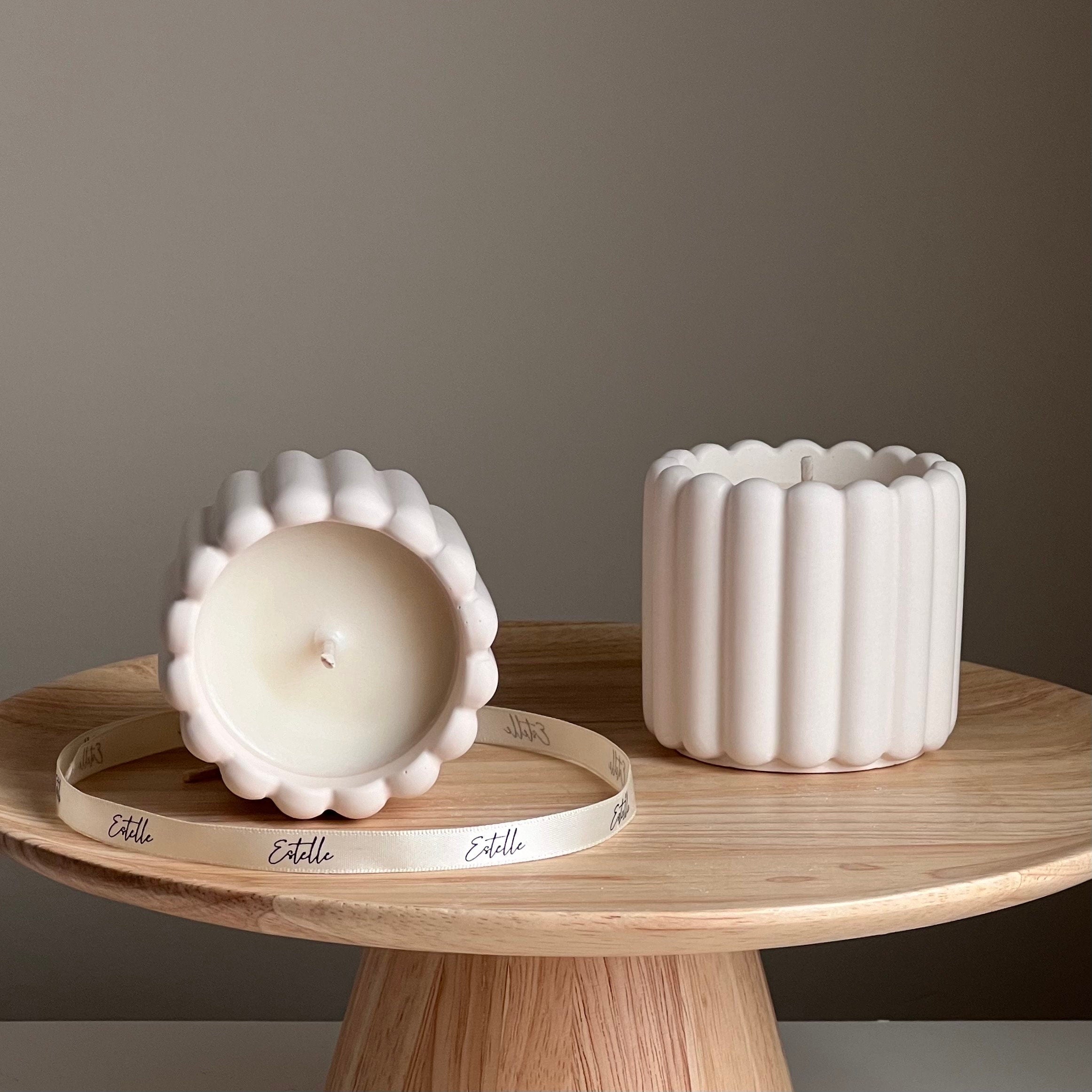 Ribbed Jesmonite Jar Soy Candle: Handmade Scented Container Candle-0
