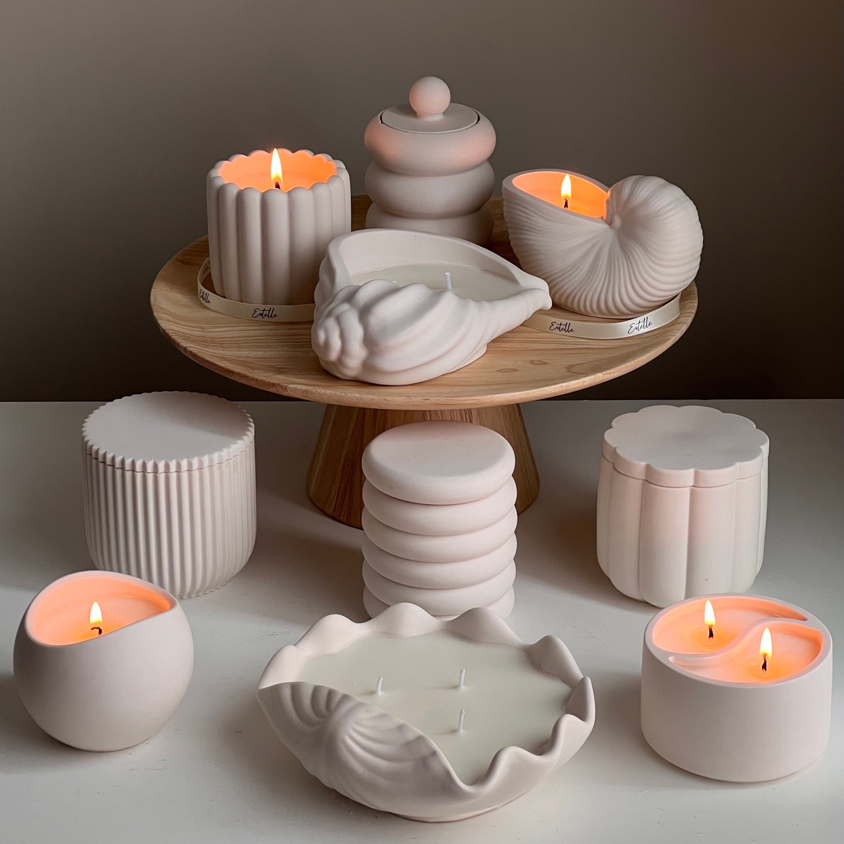 Ribbed Jesmonite Jar Soy Candle: Handmade Scented Container Candle-3