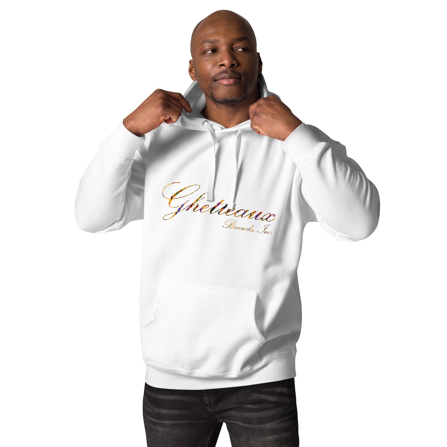 Classic Ghetteaux in Kente on White and Black Hoodie