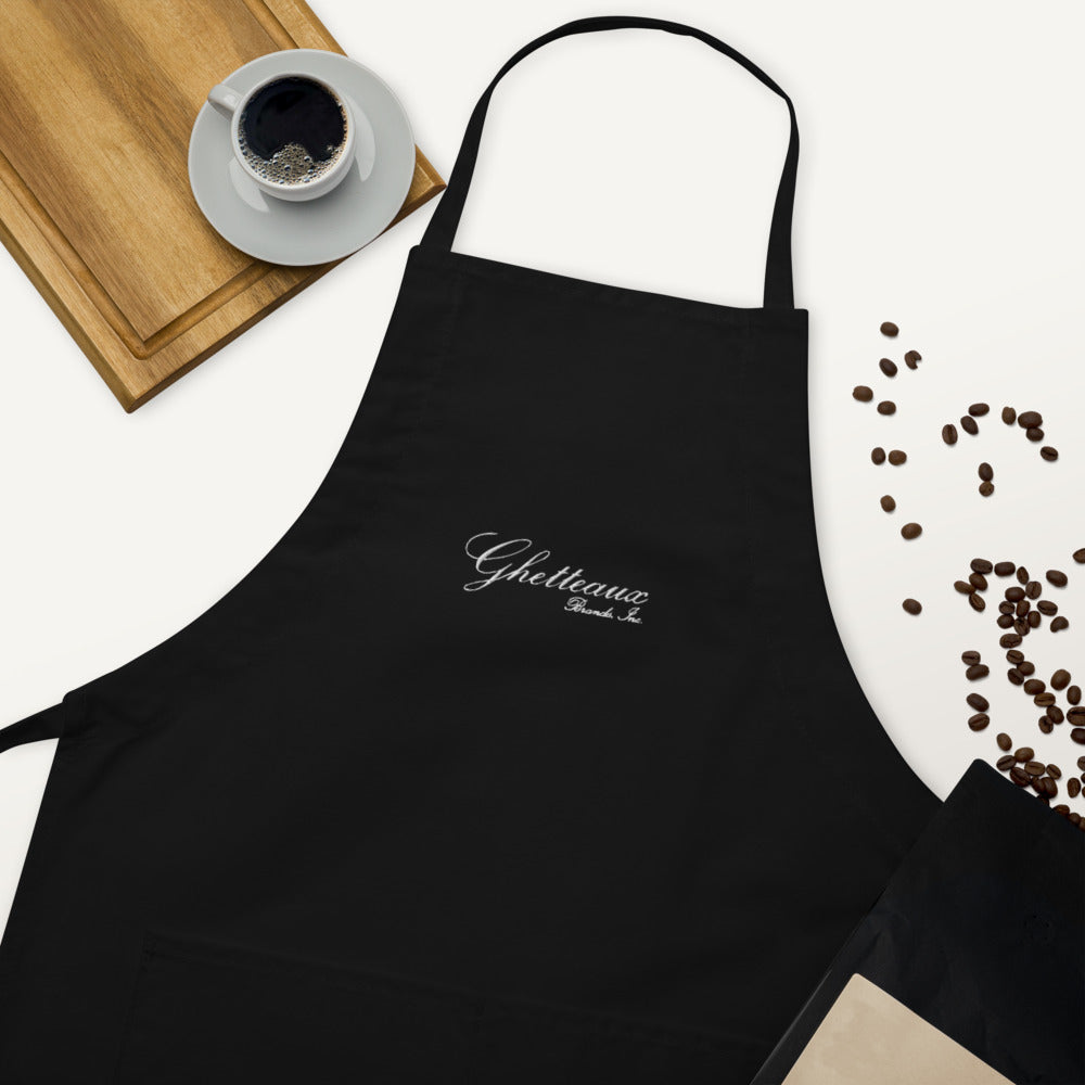 Classic Ghetteaux in White Embroidery on Black Apron