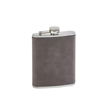 Leatherette Flask Grey 8 Oz Cap-0
