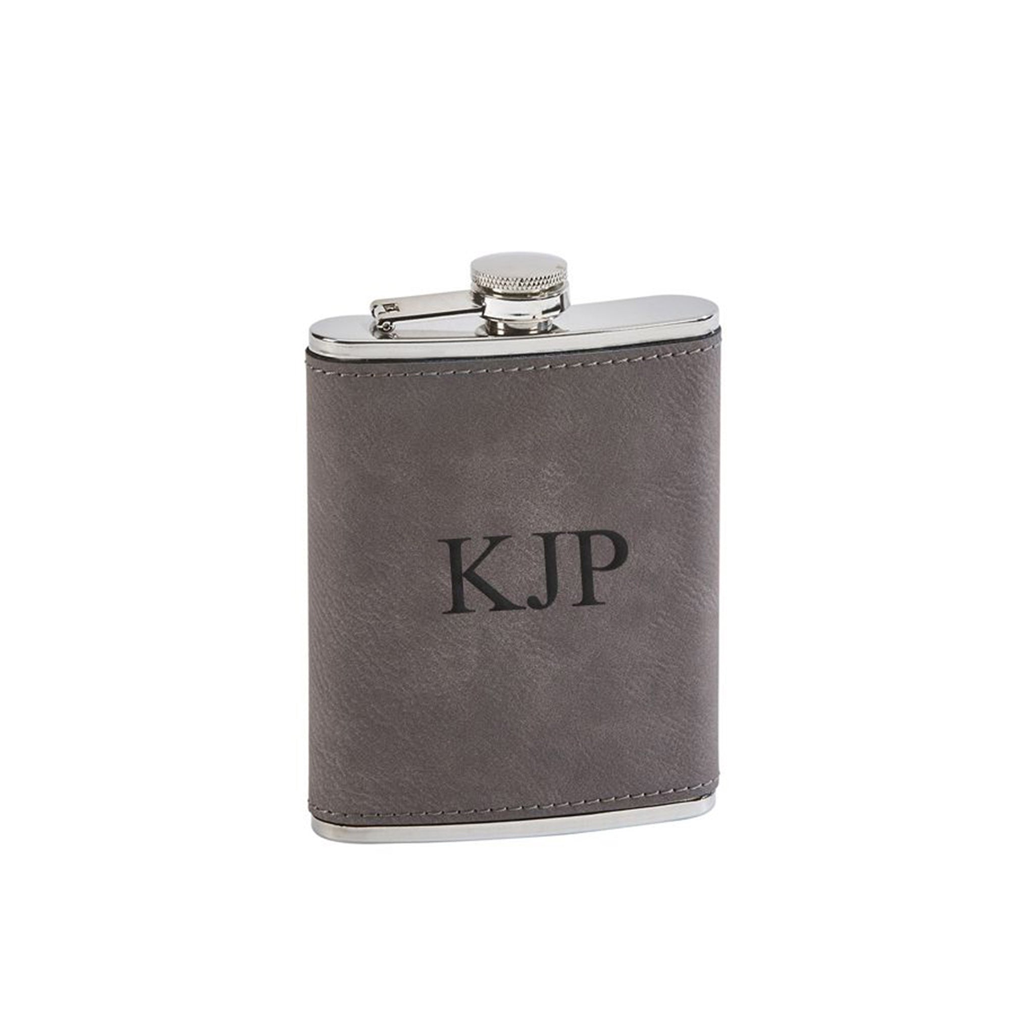 Leatherette Flask Grey 8 Oz Cap-3