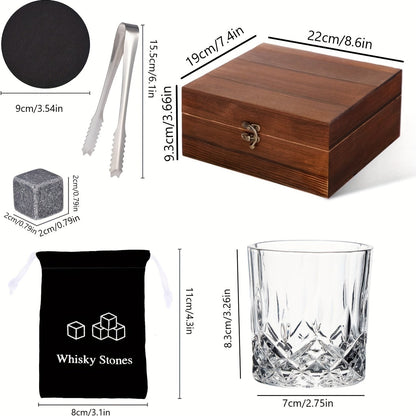 Whiskey Glasses Gift Set with Stones &amp; Tongs-4