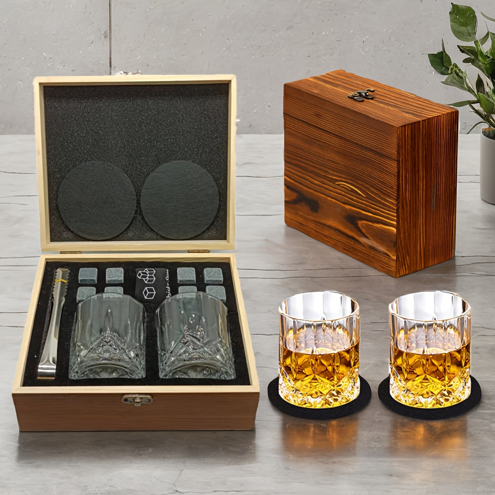 Whiskey Glasses Gift Set with Stones &amp; Tongs-2