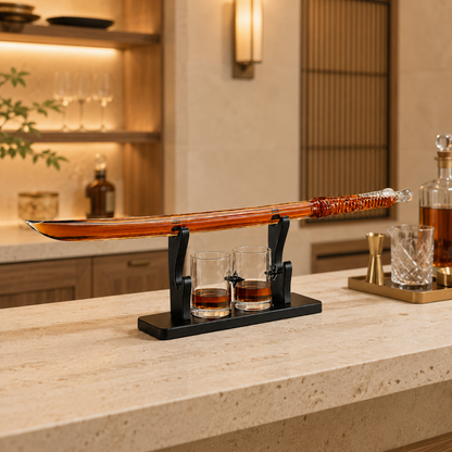 Samurai Sword Large Whiskey Wine Decanter 13 5OZ Liquor With 2 Ninja Star 10OZ Glasses Scotch Bourbo