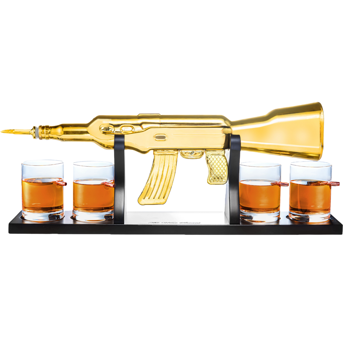AK Gold Whiskey Decanter Set With 4 Bullet Whiskey Glasses