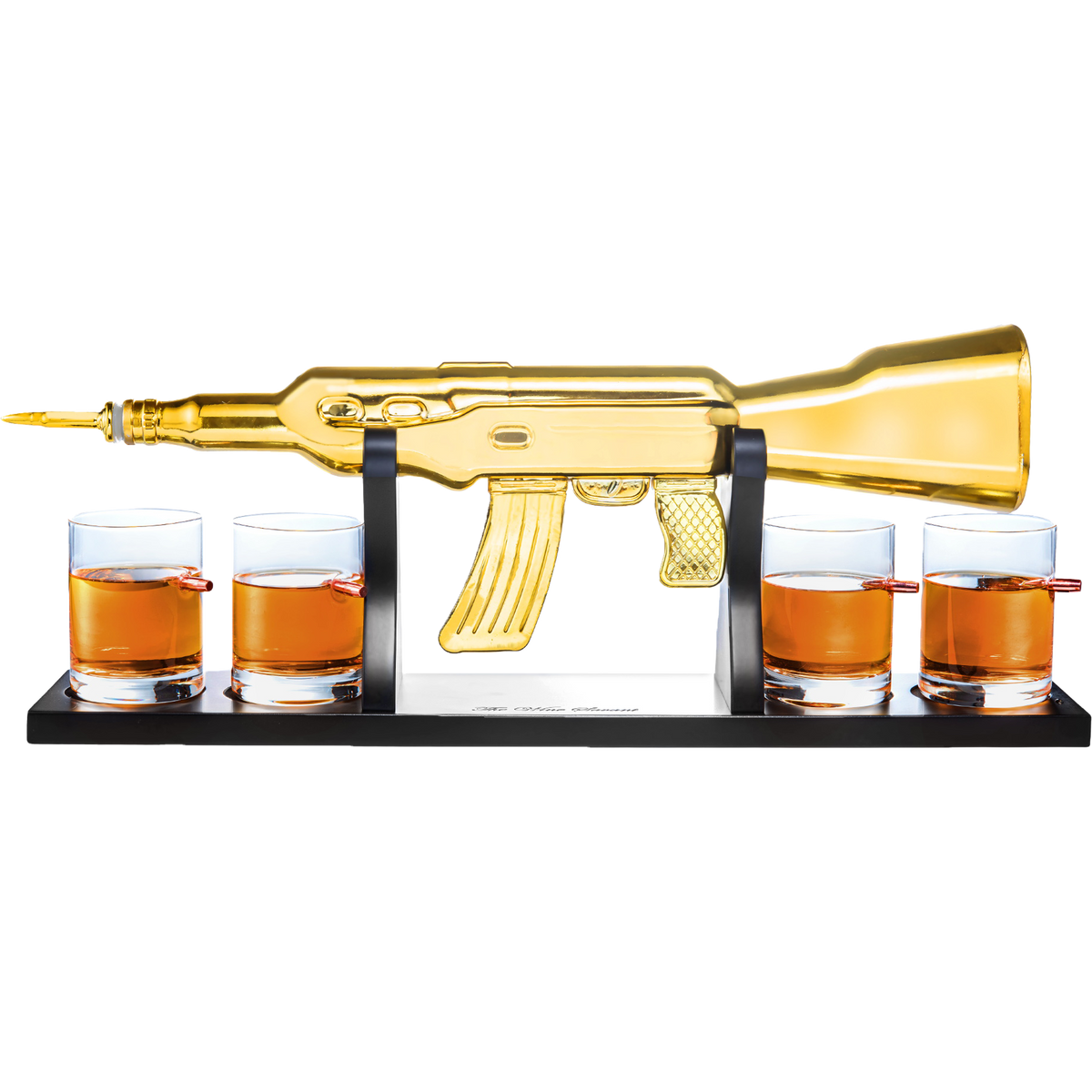 AK Gold Whiskey Decanter Set With 4 Bullet Whiskey Glasses