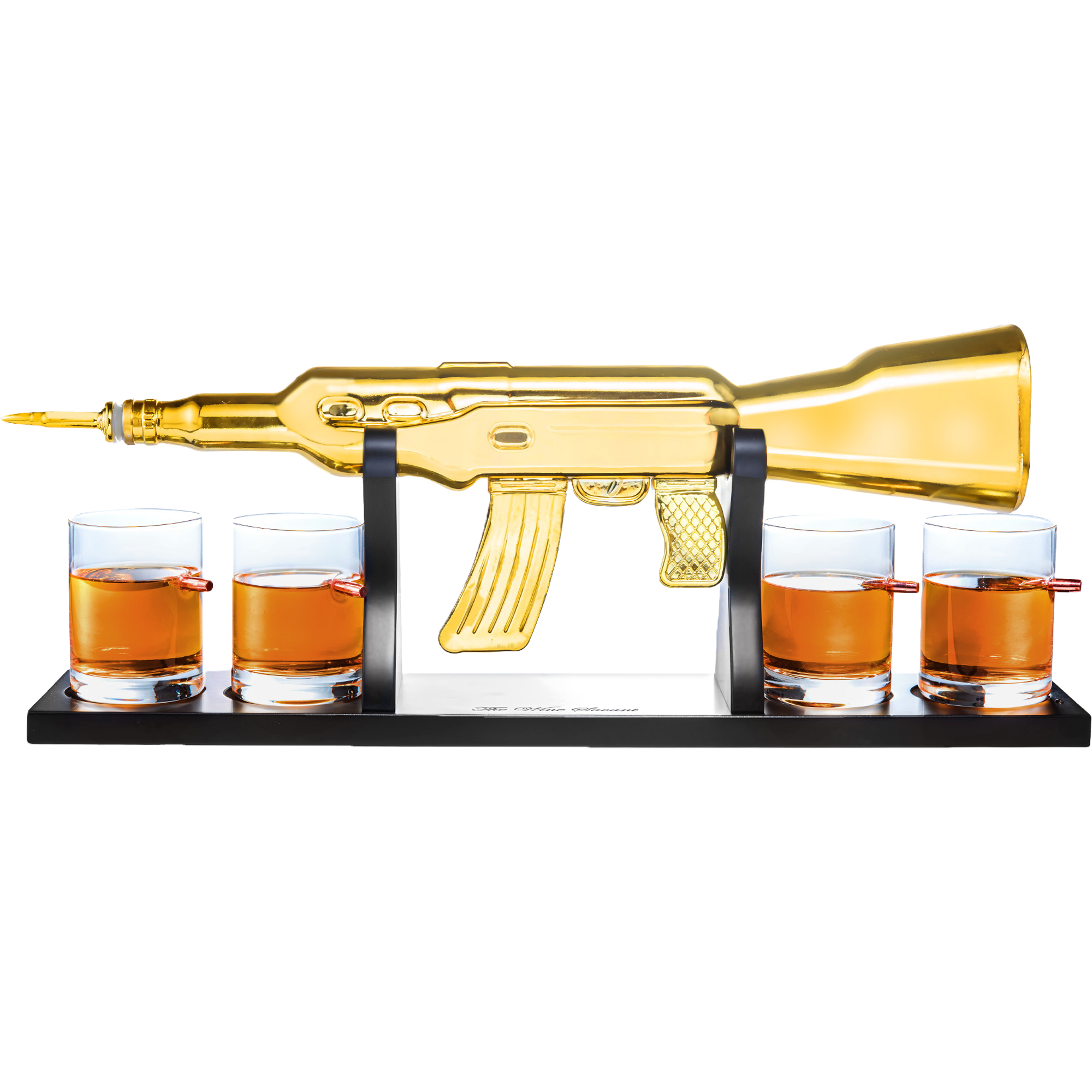 AK Gold Whiskey Decanter Set With 4 Bullet Whiskey Glasses