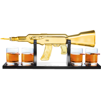 AK Gold Whiskey Decanter Set With 4 Bullet Whiskey Glasses