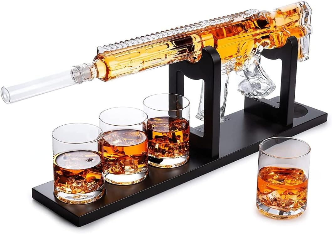 Crystal AR Limited Edition Whiskey Decanter Set with Silencer Stopper and 4 Whiskey Glasses