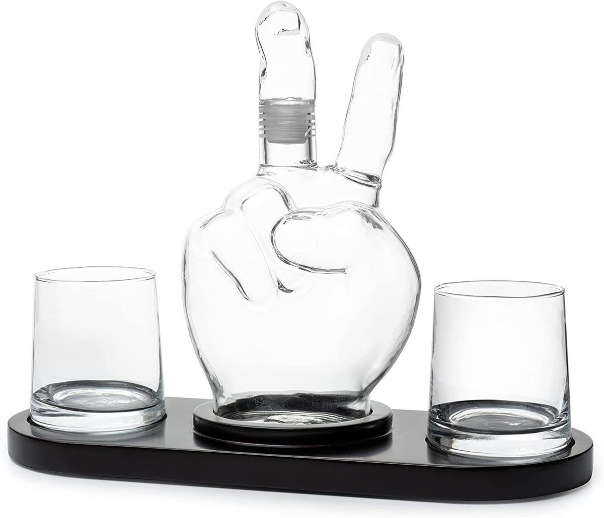 Peace Sign Wine Or Whiskey Decanter 750ML With 2 10OZ Glasses By 9 H 14 L Peace Sig