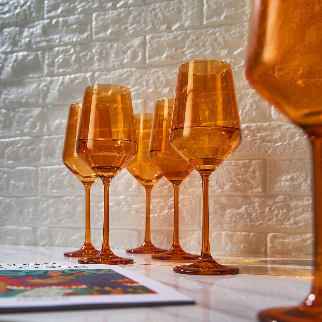 Colored Wine Glass Set 12 Oz Glasses Set Of 6 Unique Italian Style Tall Stemmed For White Red Wine W-1