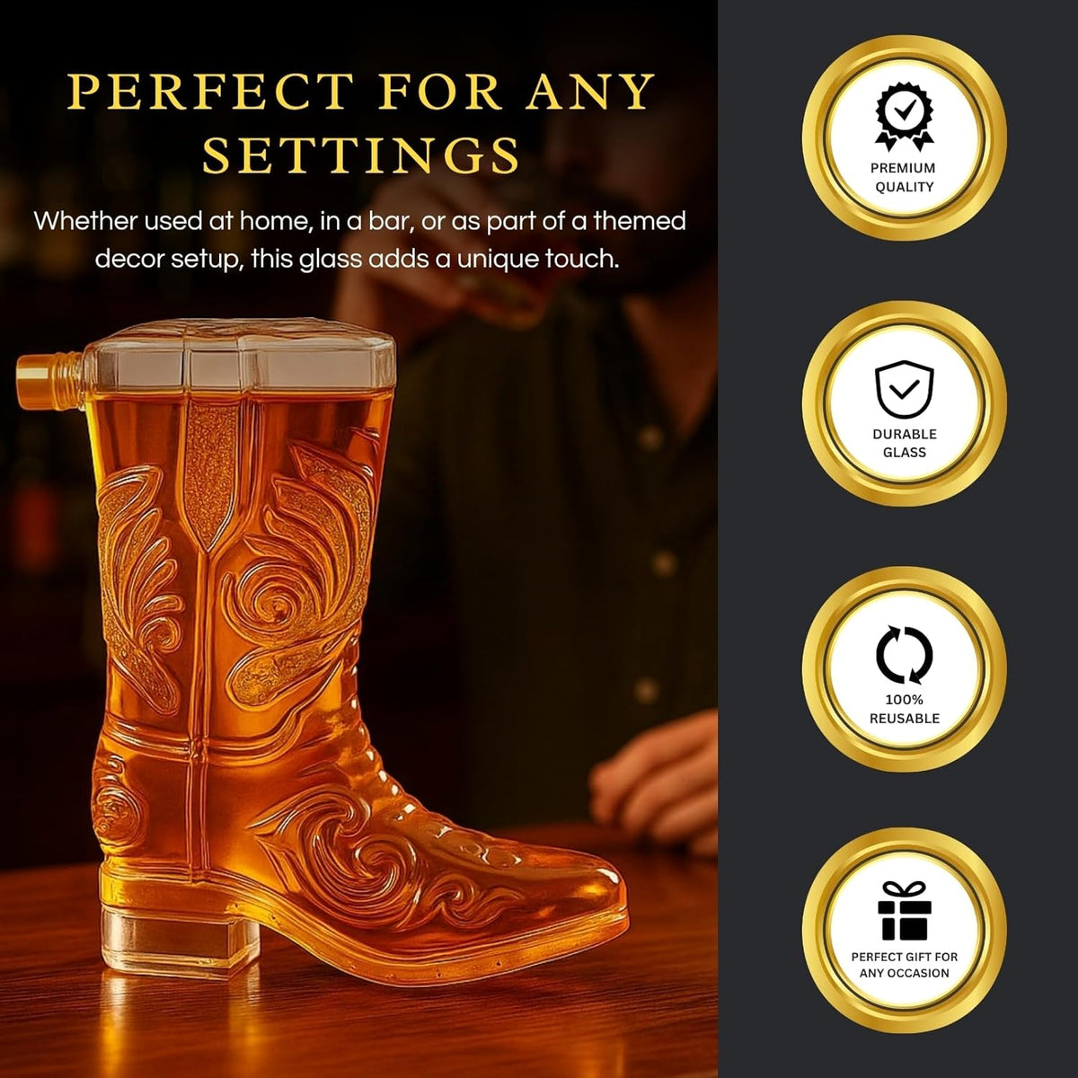 Cowboy Boot Whiskey Decanter 27oz