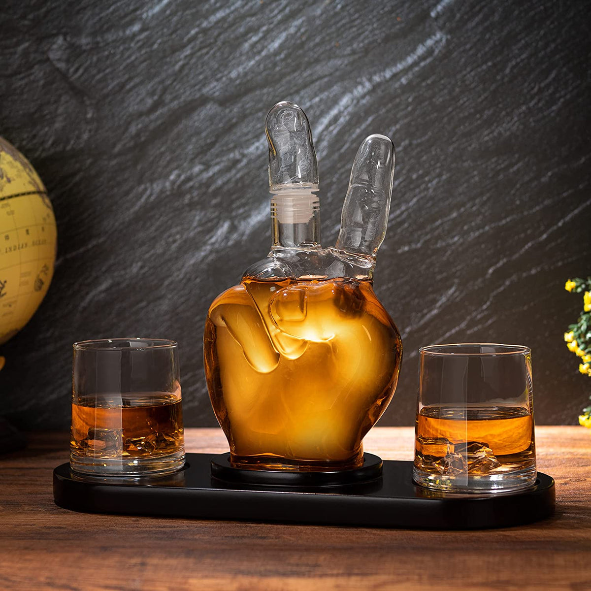 Peace Sign Wine Or Whiskey Decanter 750ML With 2 10OZ Glasses By 9 H 14 L Peace Sig