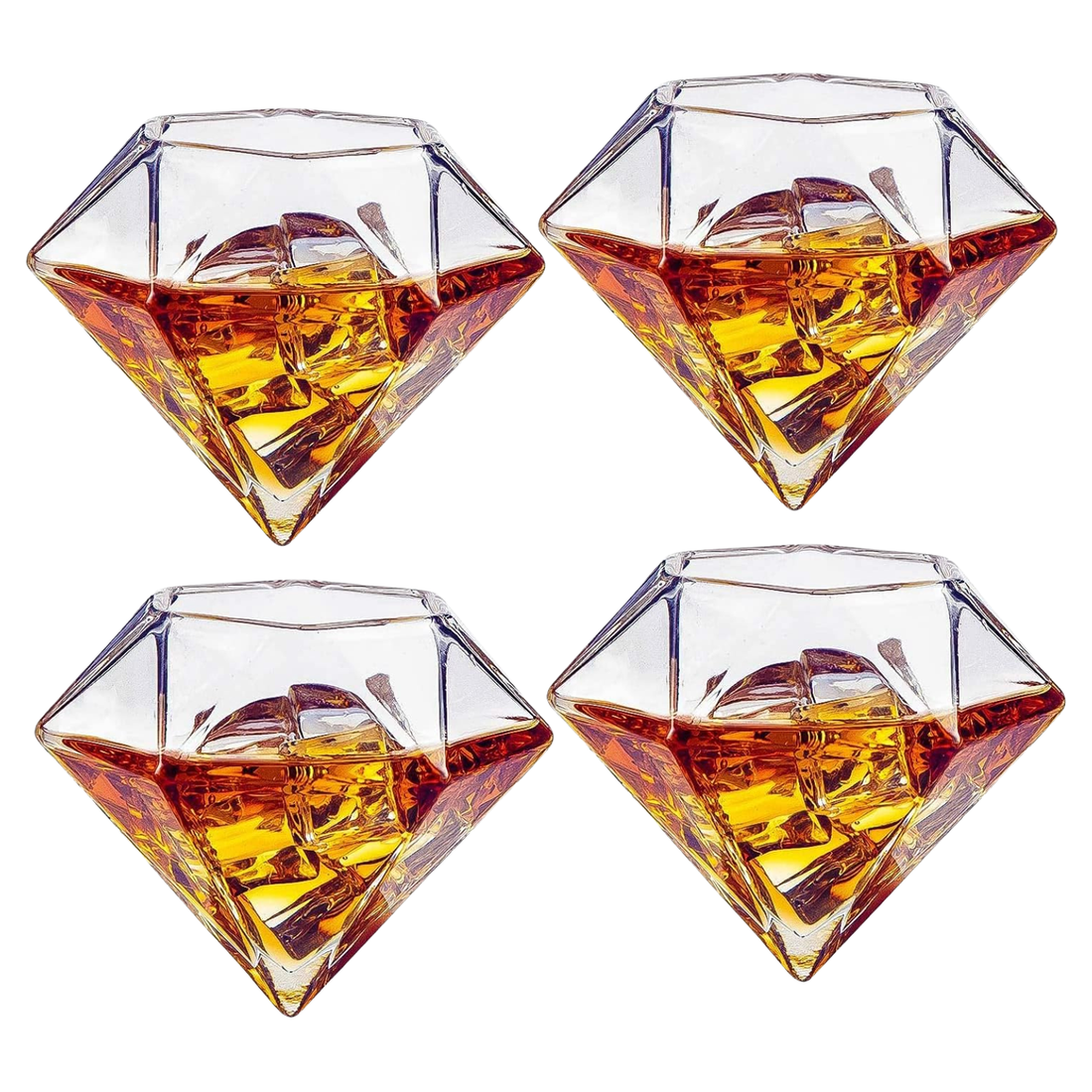 Set Of 4 Diamond Whiskey Wine Glasses 10OZ Wine Whiskey Water Diamond Shaped Diamonds Collection Spa-0