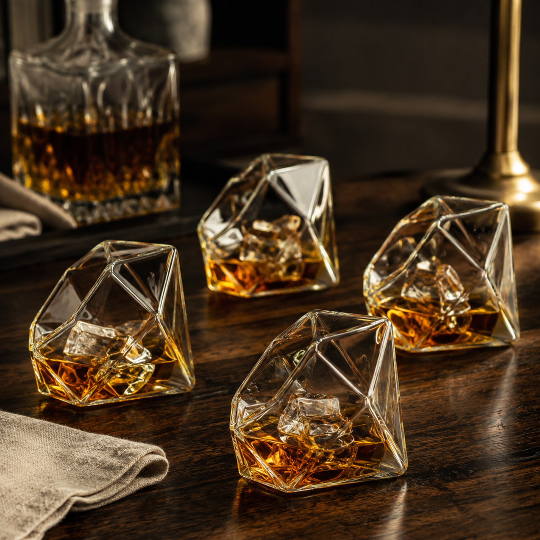 Set Of 4 Diamond Whiskey Wine Glasses 10OZ Wine Whiskey Water Diamond Shaped Diamonds Collection Spa-1