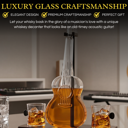 Guitar Whiskey Decanter Mahogany Base 1000 Ml Glass Decanter 14 H For Whiskey Scotch