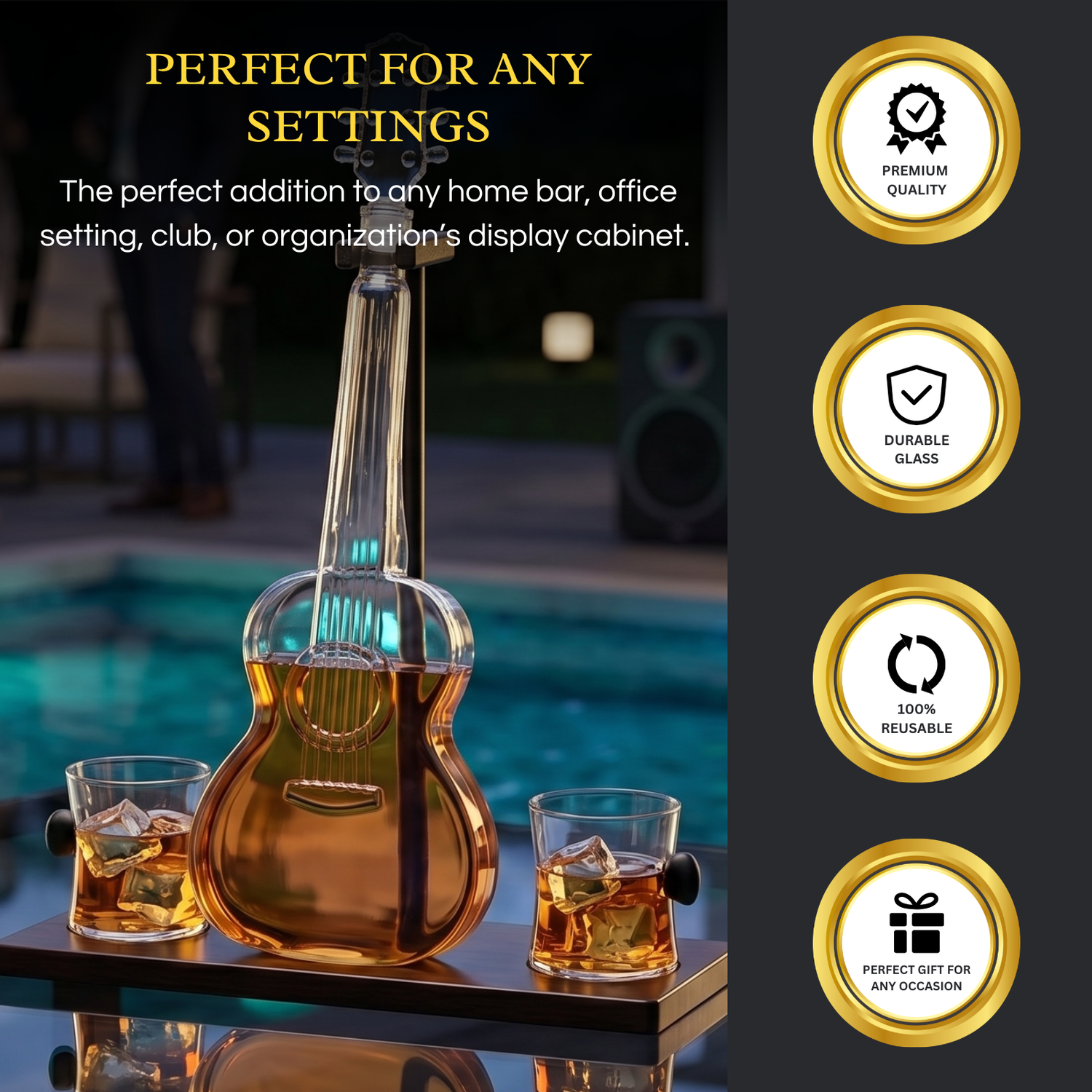 Guitar Whiskey Decanter Mahogany Base 1000 Ml Glass Decanter 14 H For Whiskey Scotch