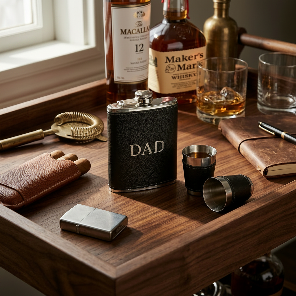 Black Leatherette Flask &amp; Stainless Steel Shot Glass Set-2
