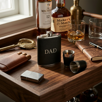 Black Leatherette Flask &amp; Stainless Steel Shot Glass Set-2