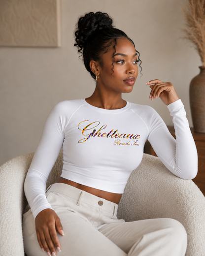 Classic Ghetteaux in Slate (NEW) on White Long Sleeve Luxe Womens Crop