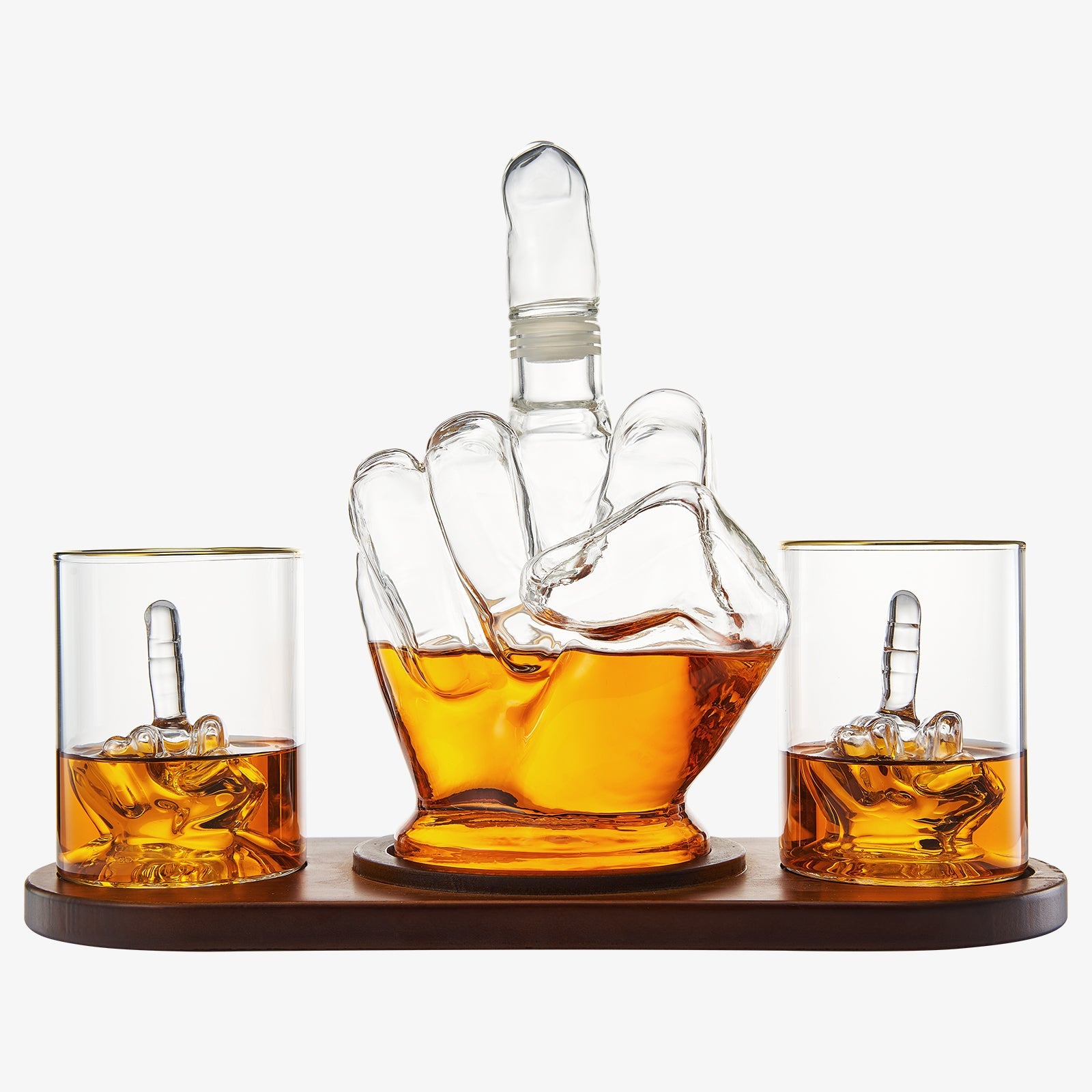 Middle Finger Decanter Novelty Whiskey Wine Decanter Set Mahogany Wood Funny Gift Fo-0