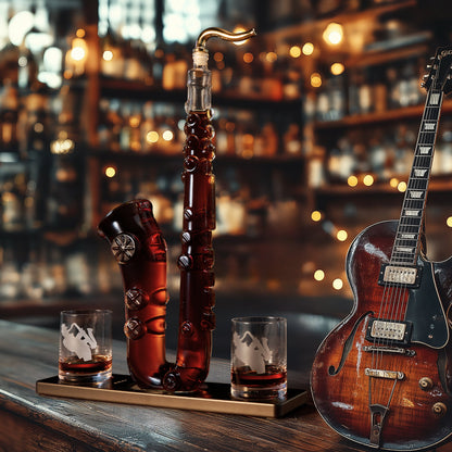 Saxophone Whiskey Wine Decanter 34 Oz Decanter Set With Two 10 Oz Whisky Glasses Bourbon Scotch Liqu