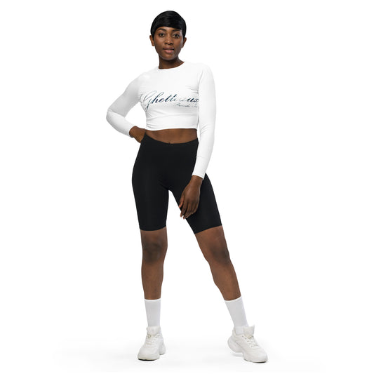 Classic Ghetteaux in Slate (NEW) on White Long Sleeve Luxe Womens Crop