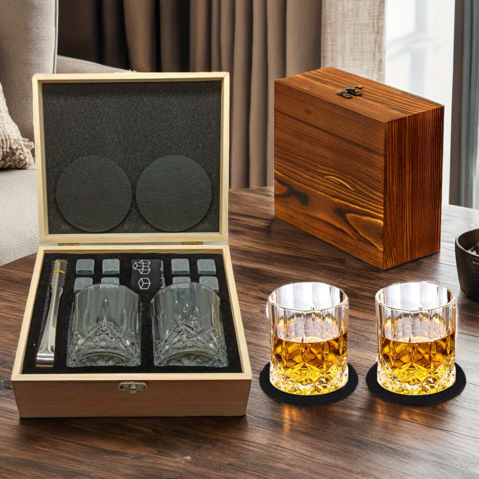 Whiskey Glasses Gift Set with Stones &amp; Tongs-1