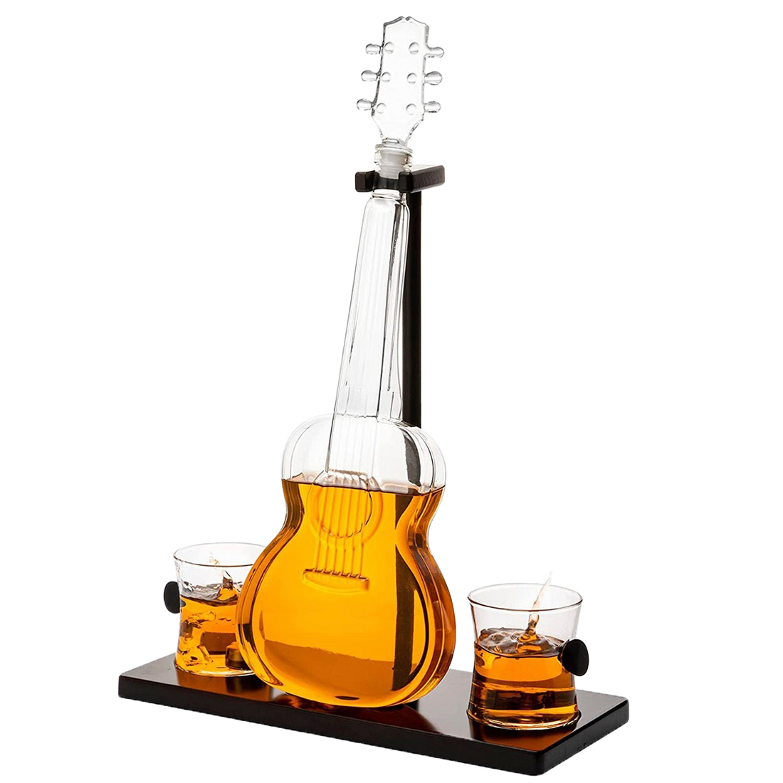 Guitar Whiskey Decanter Mahogany Base 1000 Ml Glass Decanter 14 H For Whiskey Scotch