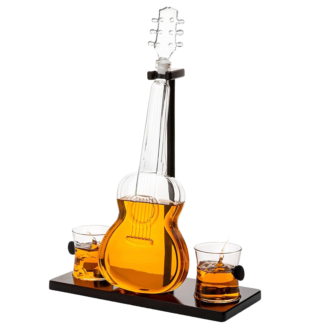 Guitar Whiskey Decanter Mahogany Base 1000 Ml Glass Decanter 14 H For Whiskey Scotch
