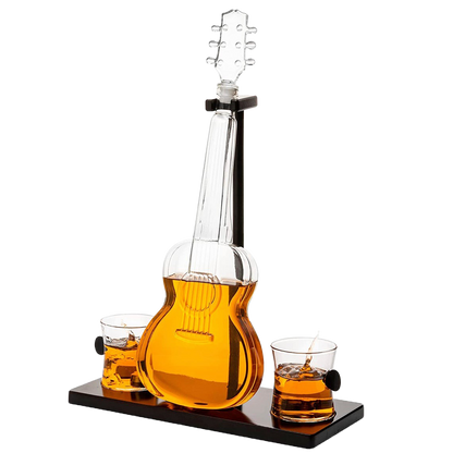 Guitar Whiskey Decanter Mahogany Base 1000 Ml Glass Decanter 14 H For Whiskey Scotch