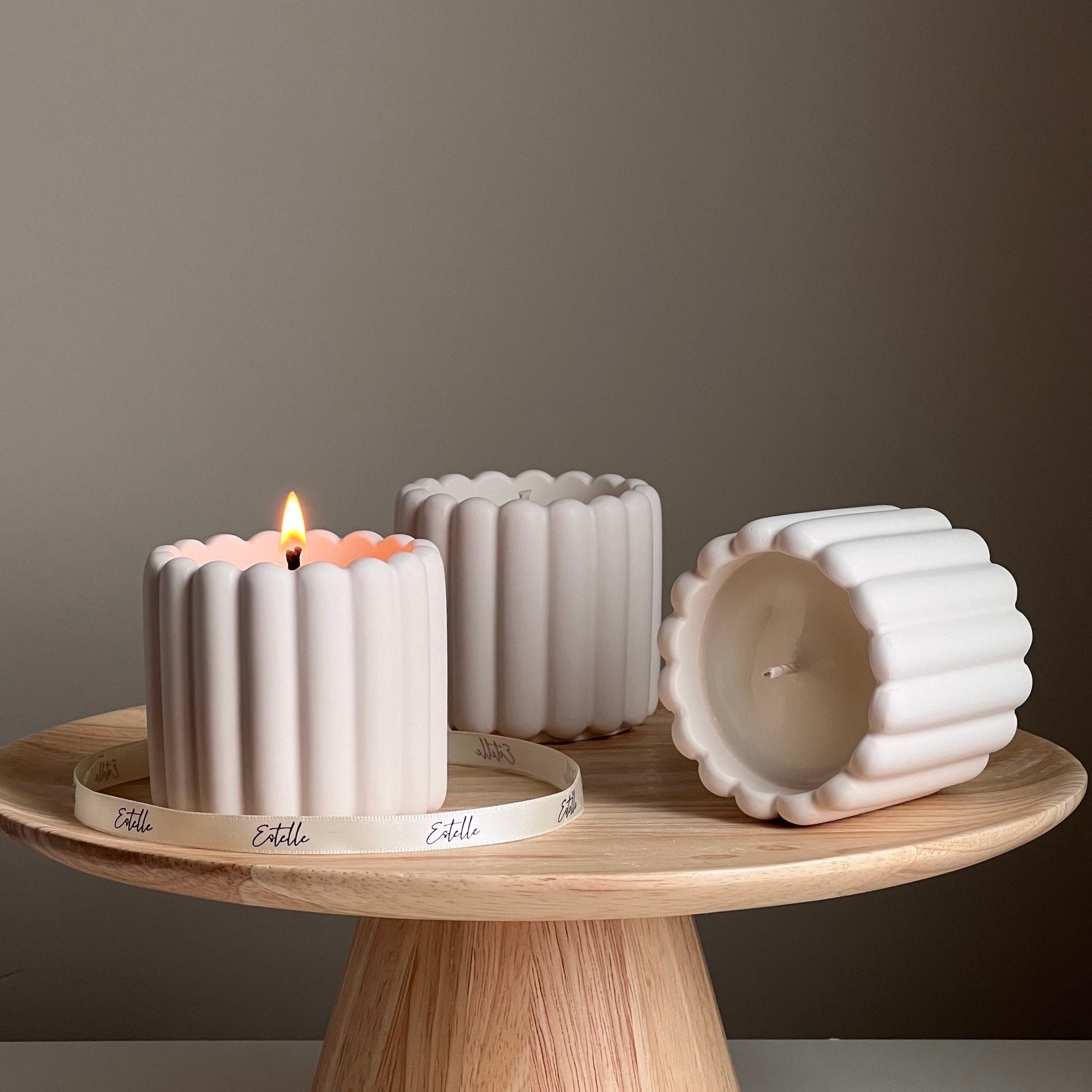 Ribbed Jesmonite Jar Soy Candle: Handmade Scented Container Candle-2