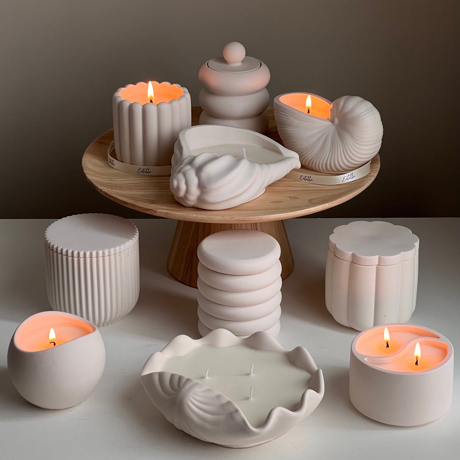Ribbed Jesmonite Jar Soy Candle: Handmade Scented Container Candle-3