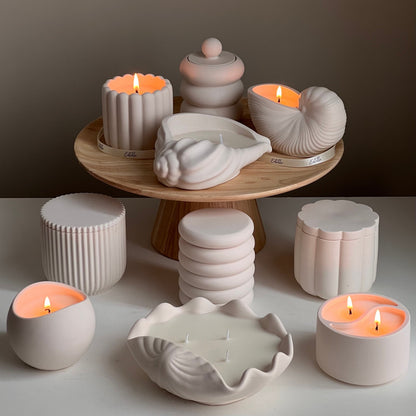 Ribbed Jesmonite Jar Soy Candle: Handmade Scented Container Candle-3