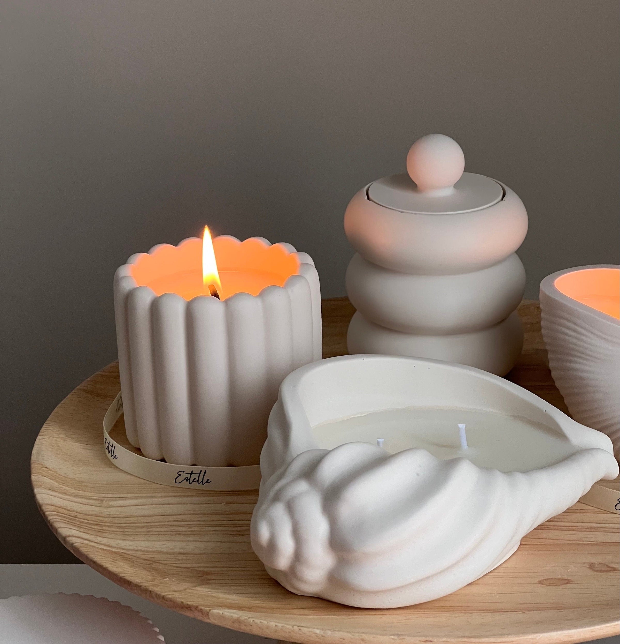 Ribbed Jesmonite Jar Soy Candle: Handmade Scented Container Candle-4