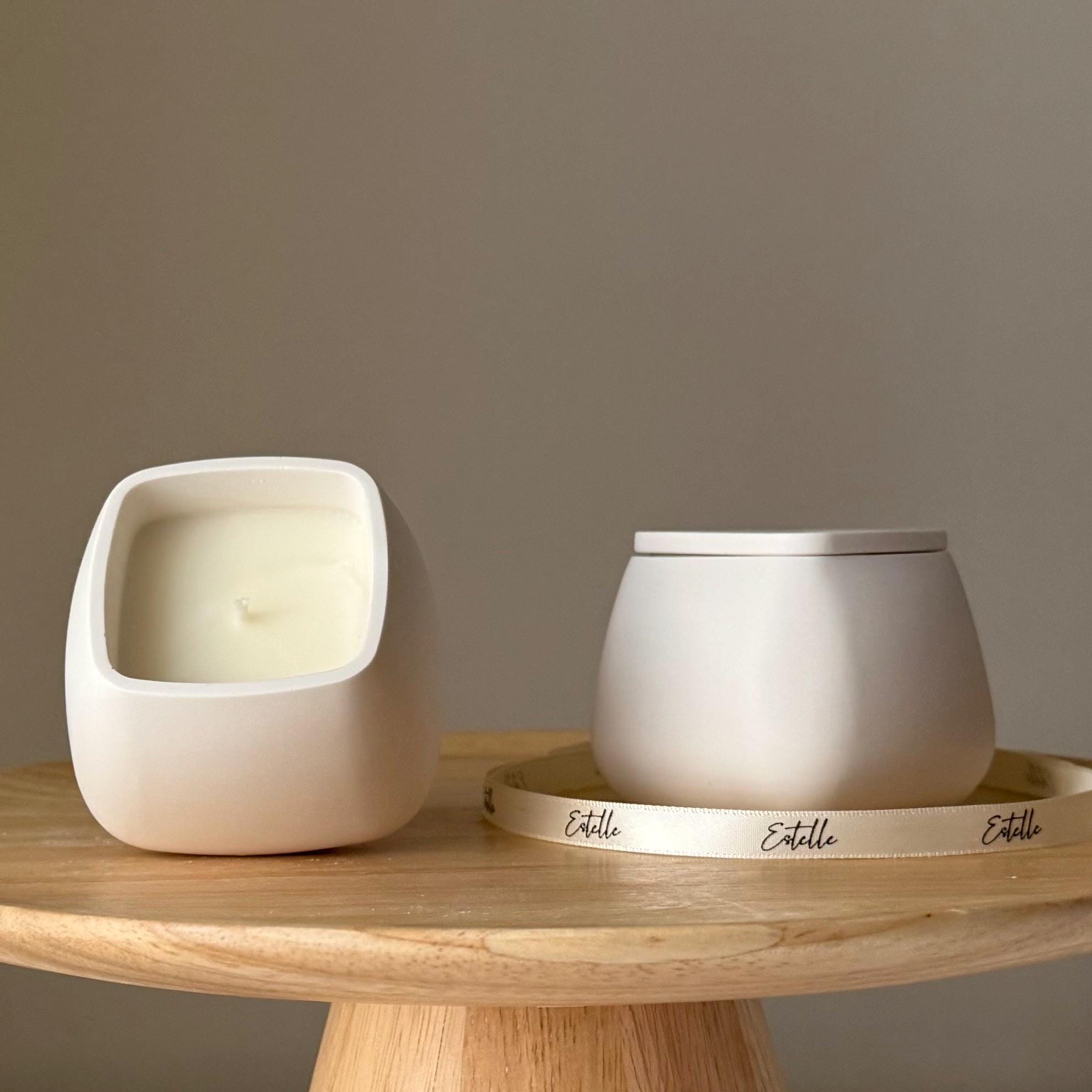 Squircle Soy Wax Candle in Jesmonite Vessel: Handmade Scented Candle-0