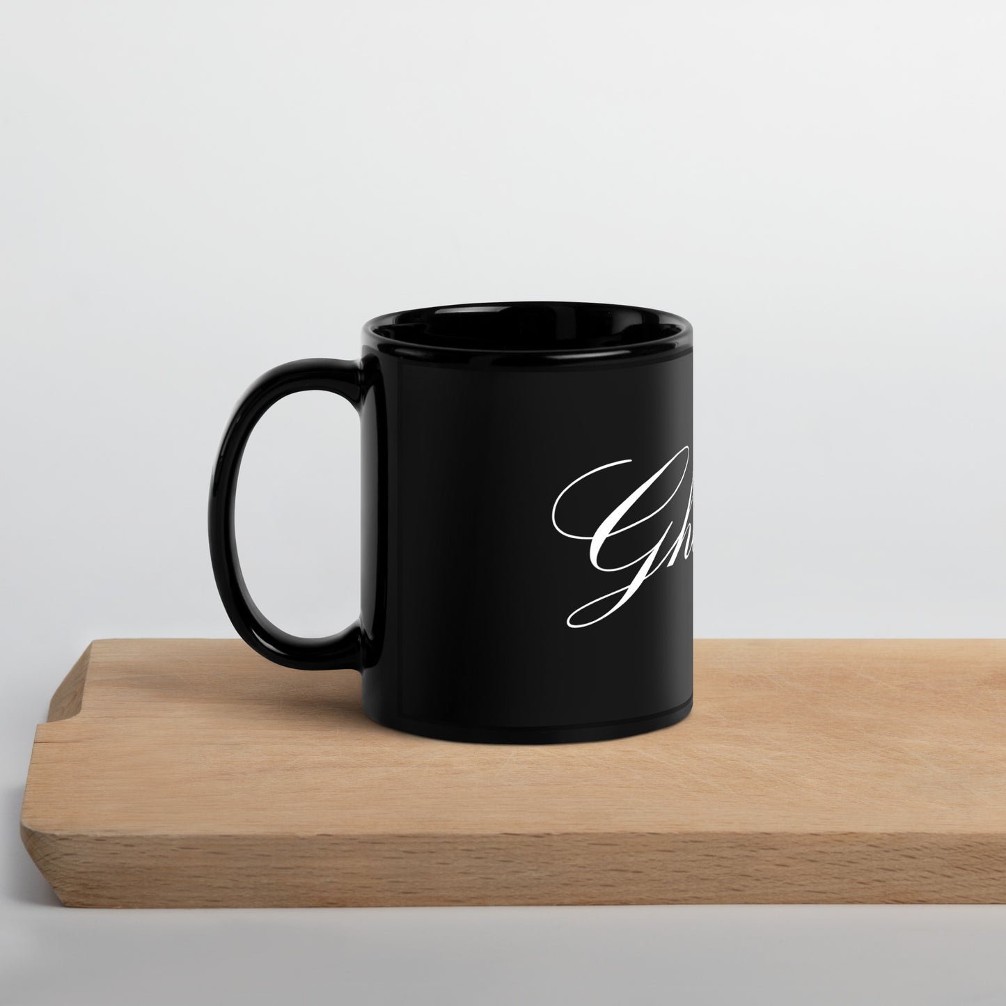 Classic Ghetteaux in White on Black Glossy Mug