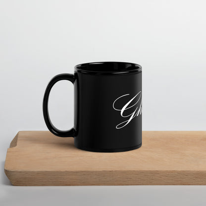 Classic Ghetteaux in White on Black Glossy Mug